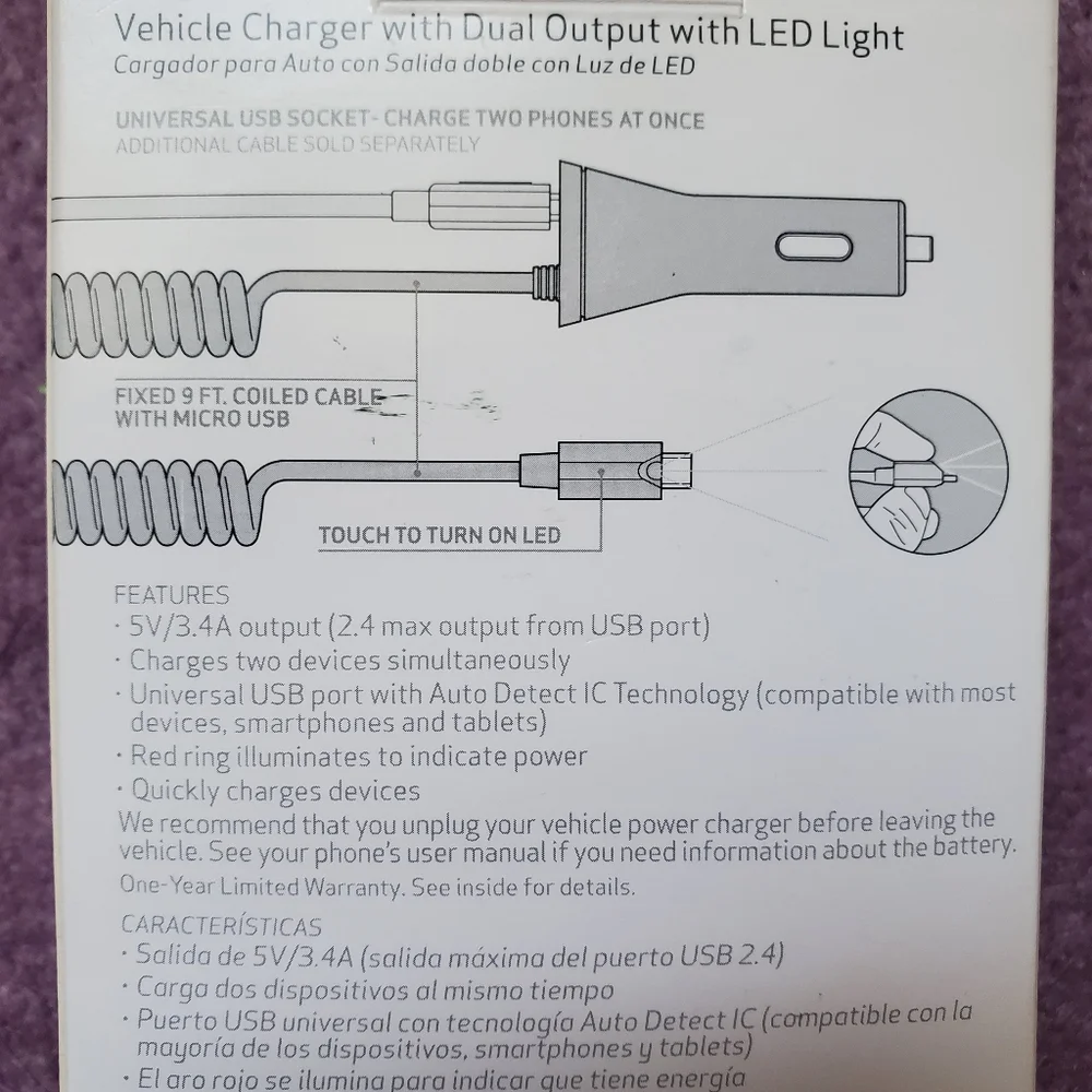 Verizon Black Vehicle Charger with Dual Output and LED Light